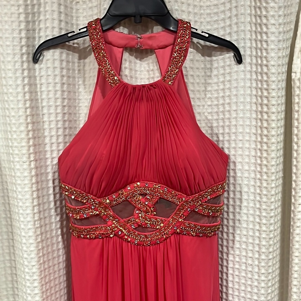 Coral Pink Halter Gown for Prom or Elegant Events